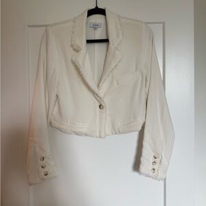 Fate Cream Cropped Frayed-Edge Blazer
